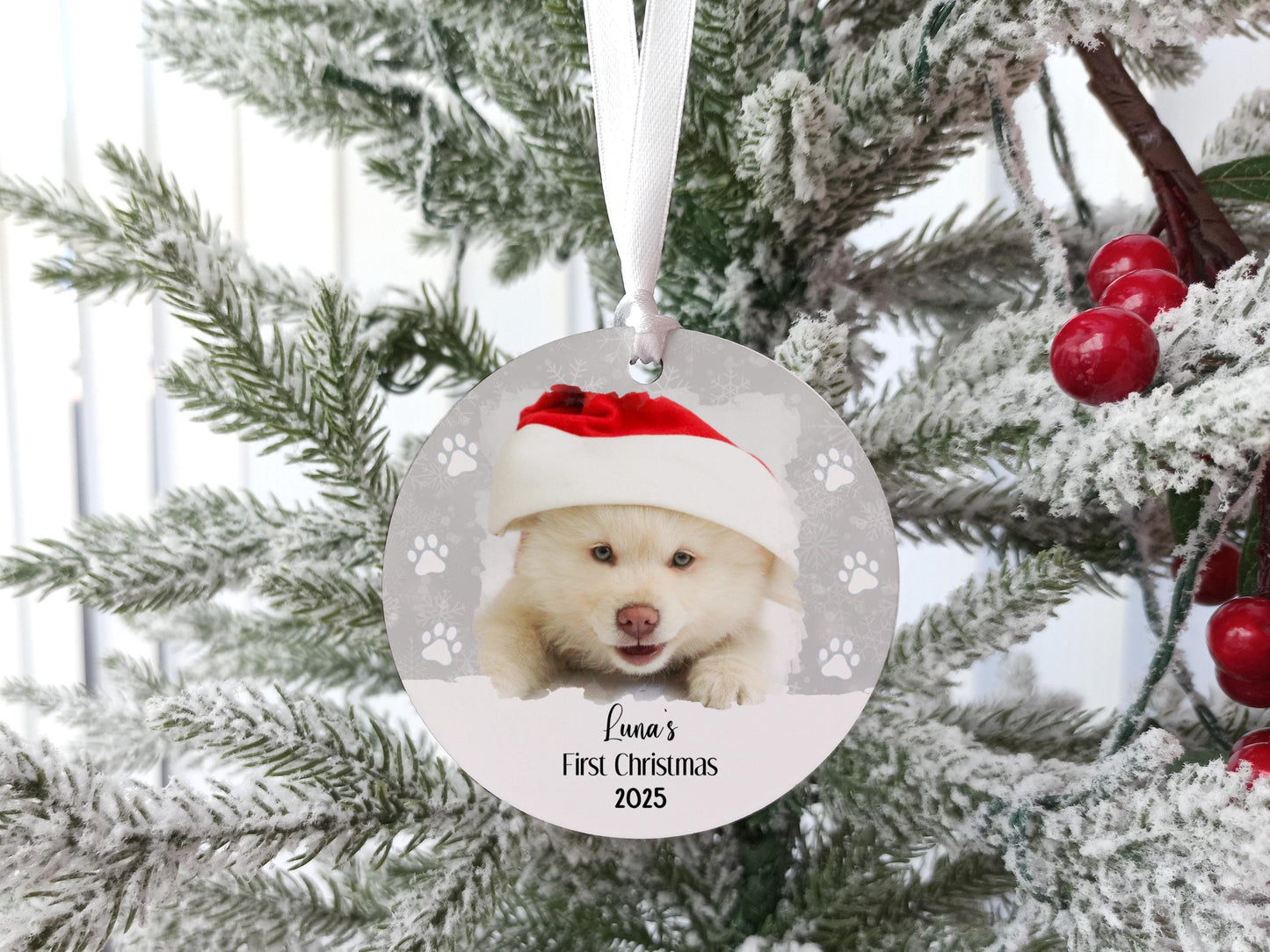 Dog's First Christmas Personalised Photo Tree Decoration