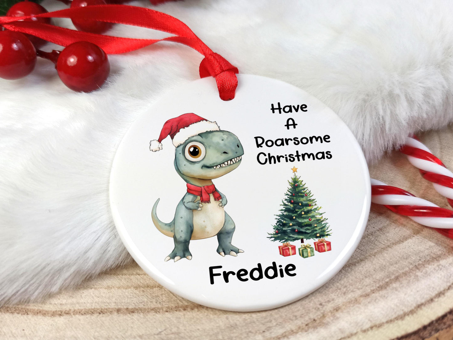Have a Roarsome Christmas - Dinosaur Decoration for Tree -  Personalised with name
