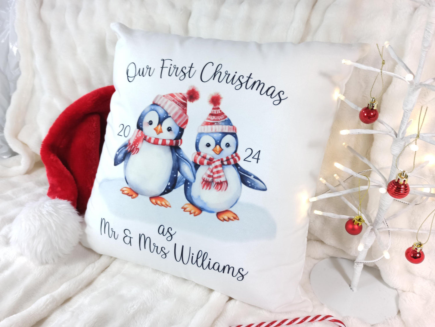 First Christmas as Mr & Mrs Cushion. Personalised Gift for Newly Weds