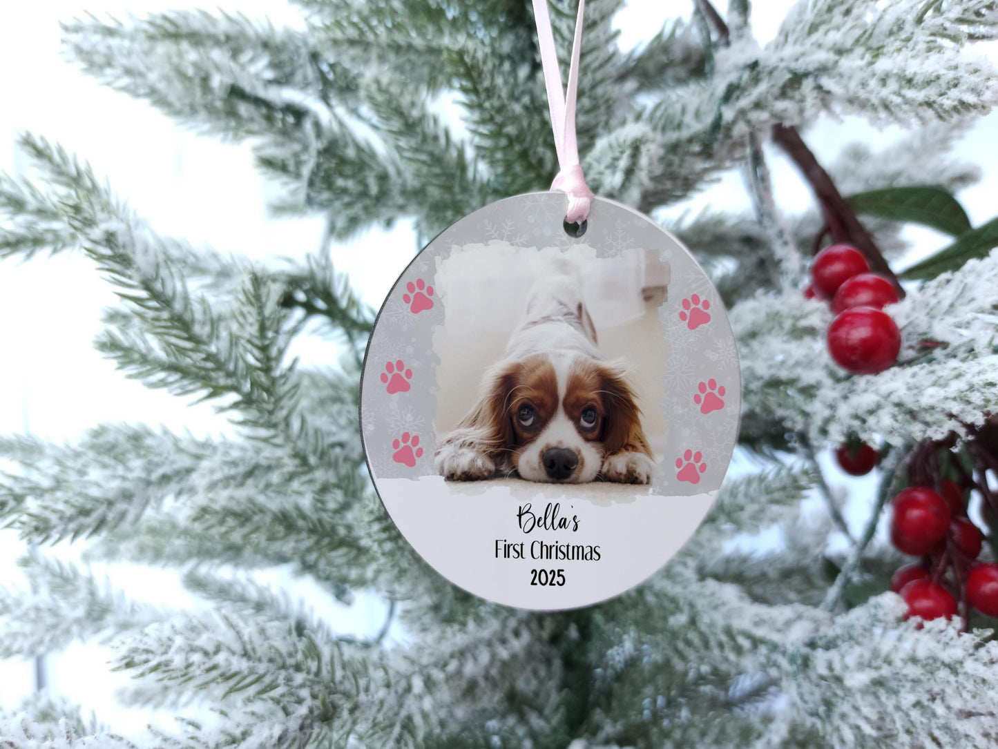 Dog's First Christmas Personalised Photo Tree Decoration