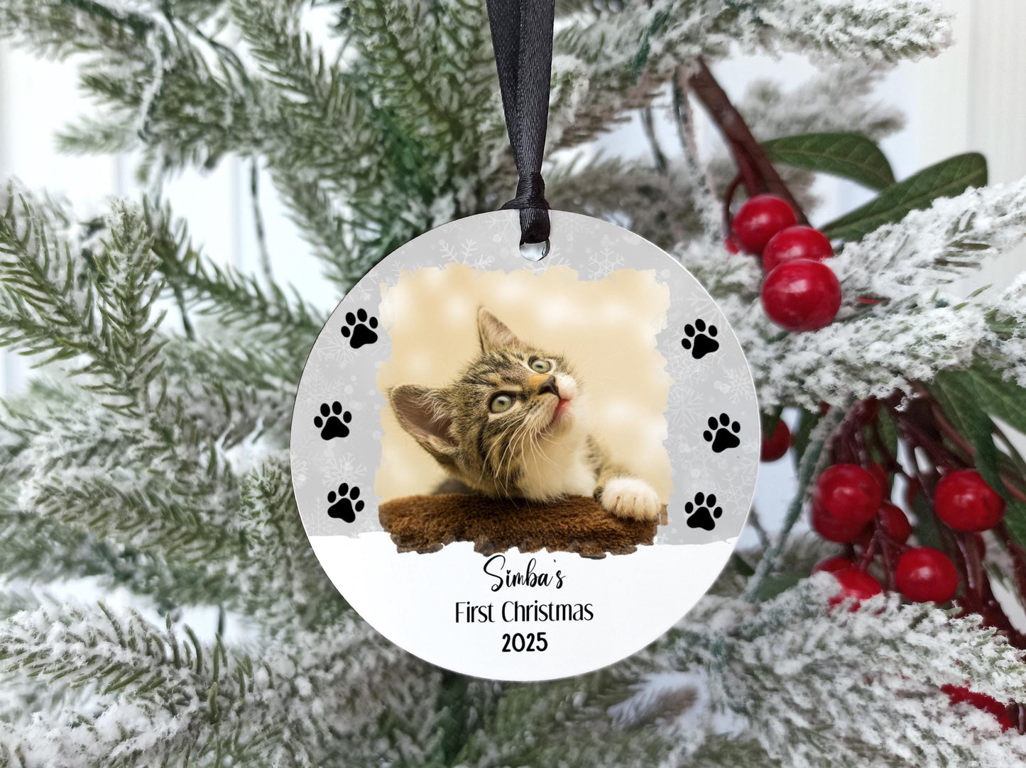 Cat's First Christmas Photo Tree Decoration