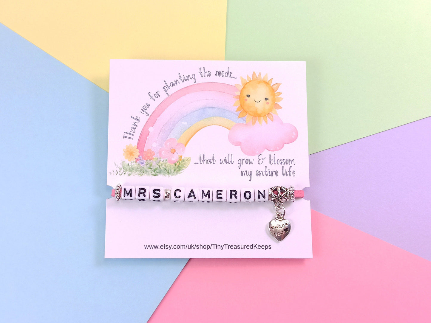 Teaching Gift, Thank You Bracelet Personalised with class teachers name