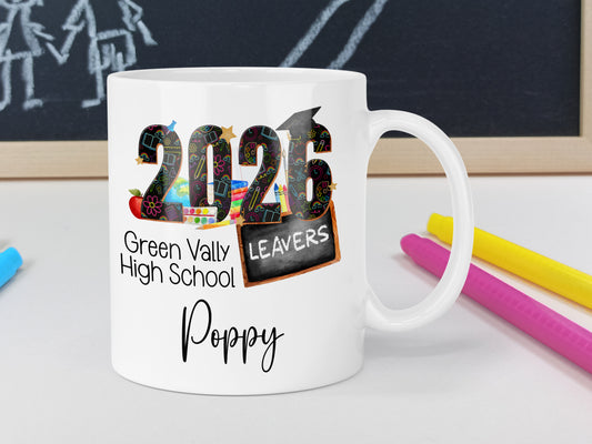2026 School Leavers Mug, personalised with childs name.