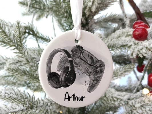 Gamer Personalised Christmas Ceramic Ornament