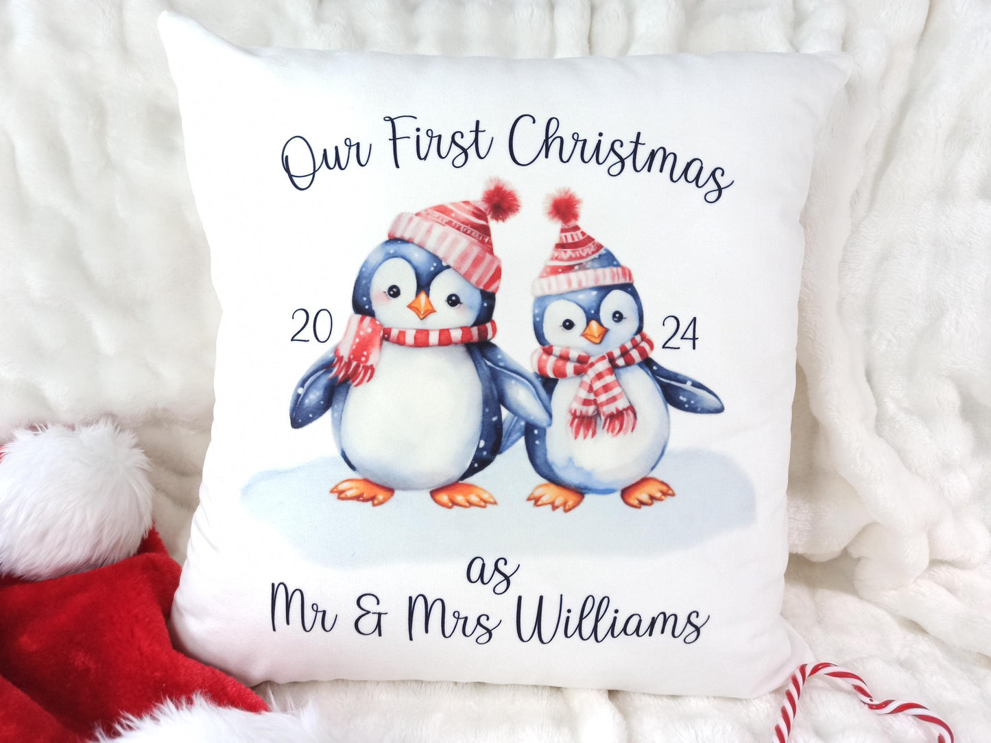 First Christmas as Mr & Mrs Cushion. Personalised Gift for Newly Weds