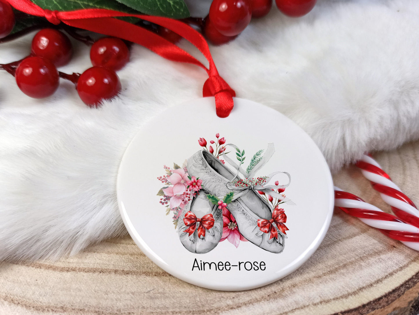 Ballet Ceramic Christmas Decoration Personalised with name, Hanging Xmas Tree Ornament for a Ballerina