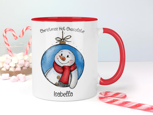 Snowman Christmas Mug with name | Custom Hot Chocolate Cup | Personalised Childs Drinkware