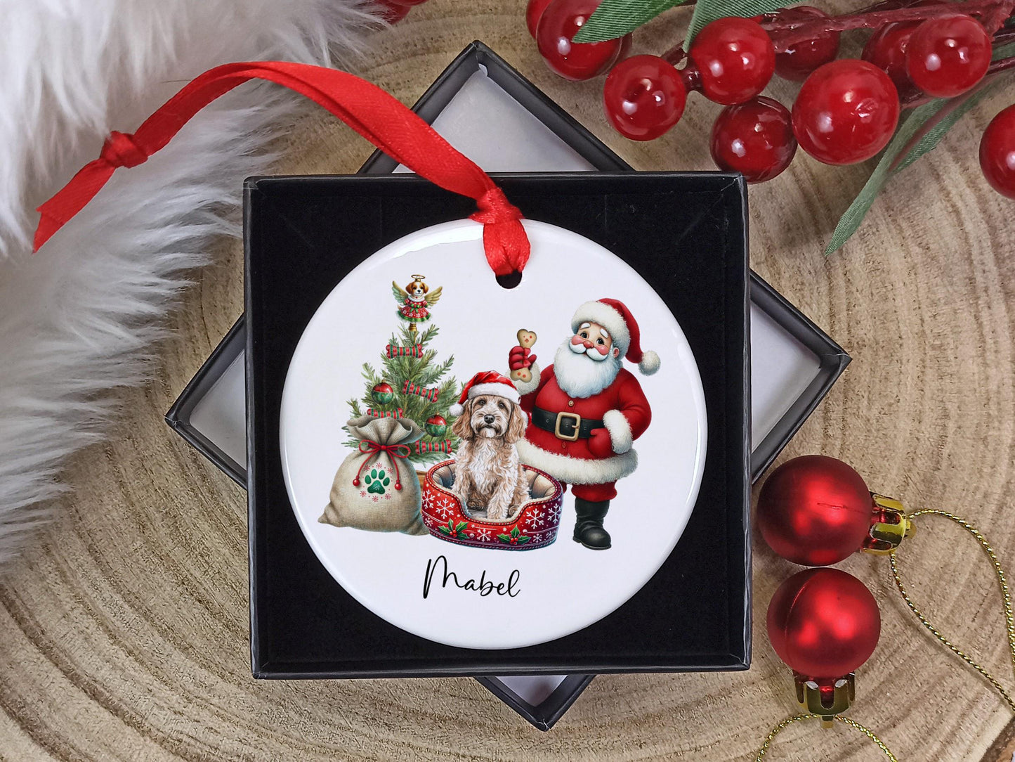 Cockapoo Christmas Personalised Ornament | Ceramic Dog Tree Decoration | Festive Pet Name Gift |  Keepsake