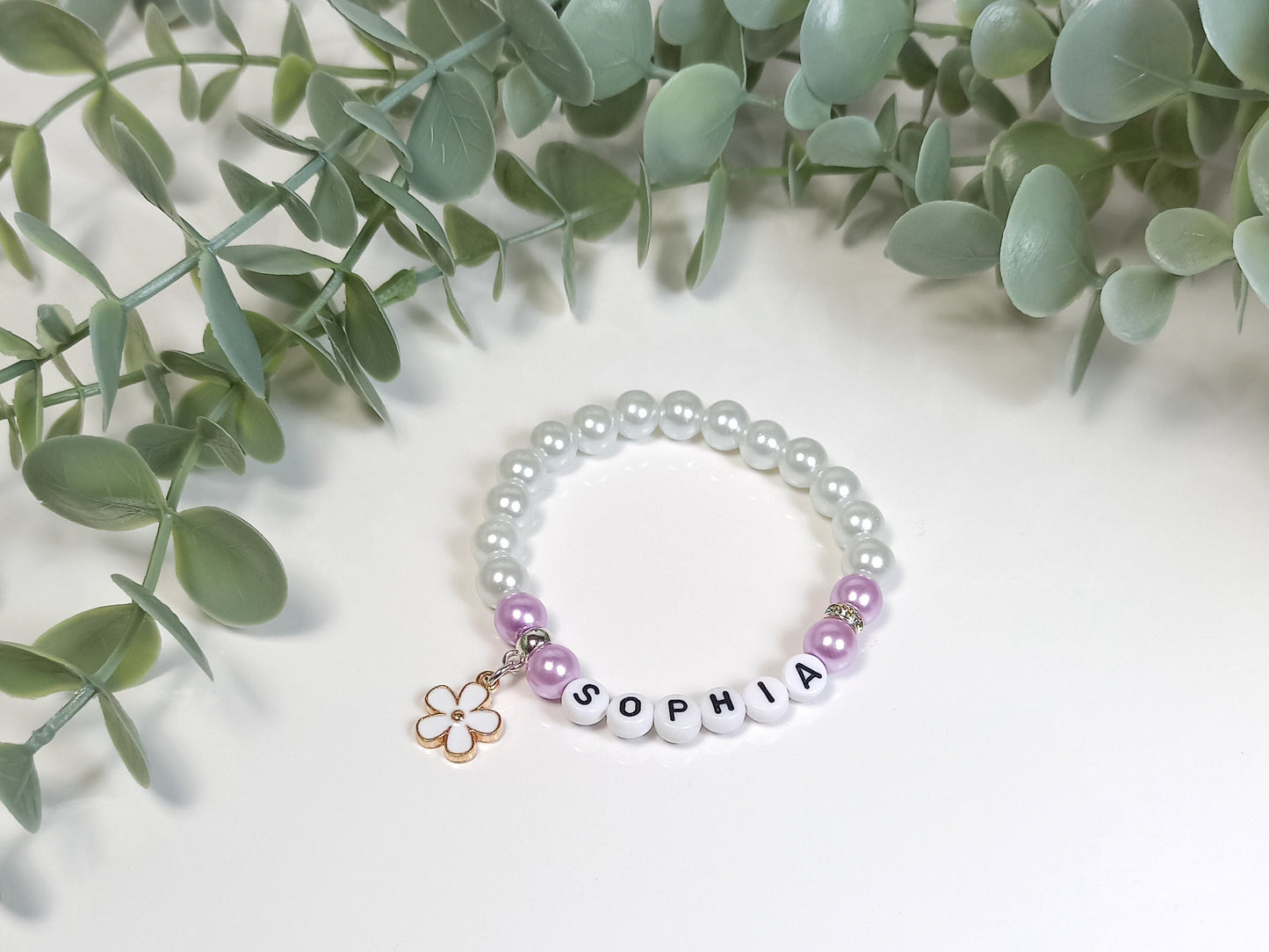 Flower Personalised Bracelet, Wedding gift for a Flower Girl, Bridesmaid