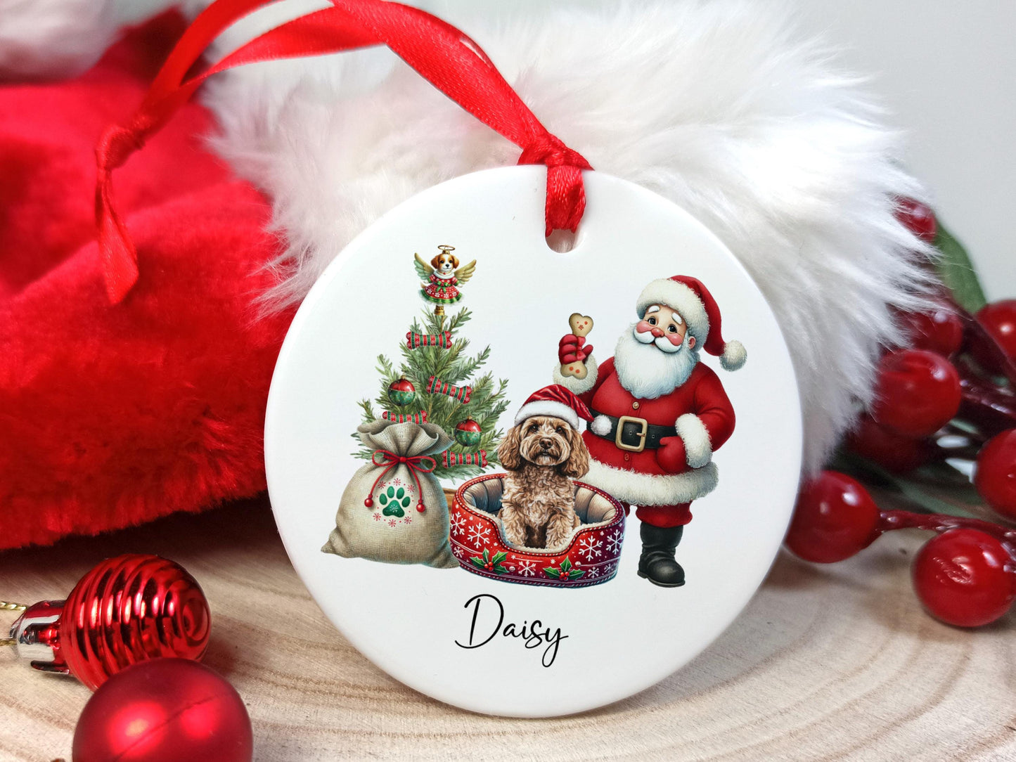 Cockapoo Christmas Personalised Ornament | Ceramic Dog Tree Decoration | Festive Pet Name Gift |  Keepsake