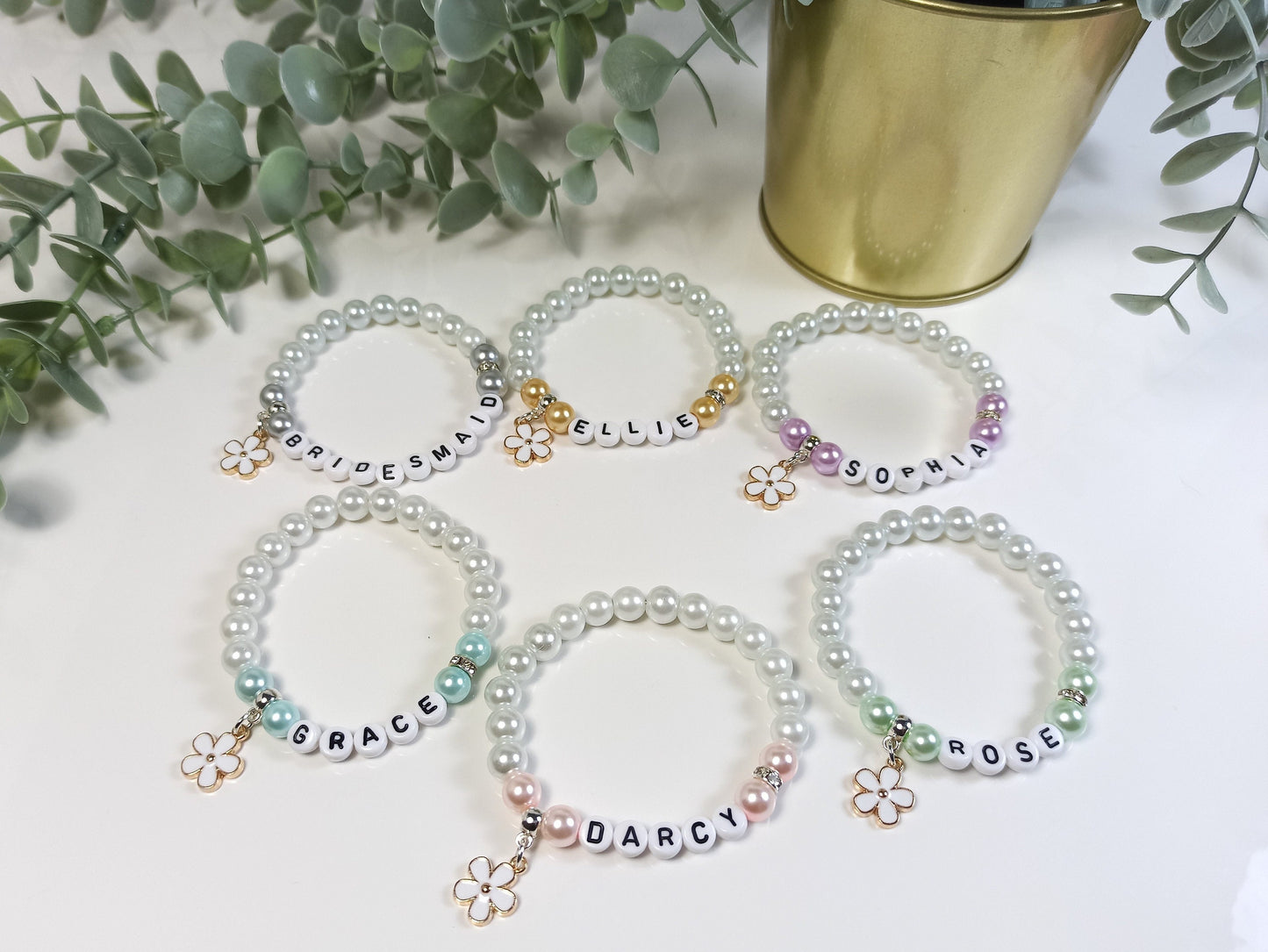 Flower Personalised Bracelet, Wedding gift for a Flower Girl, Bridesmaid