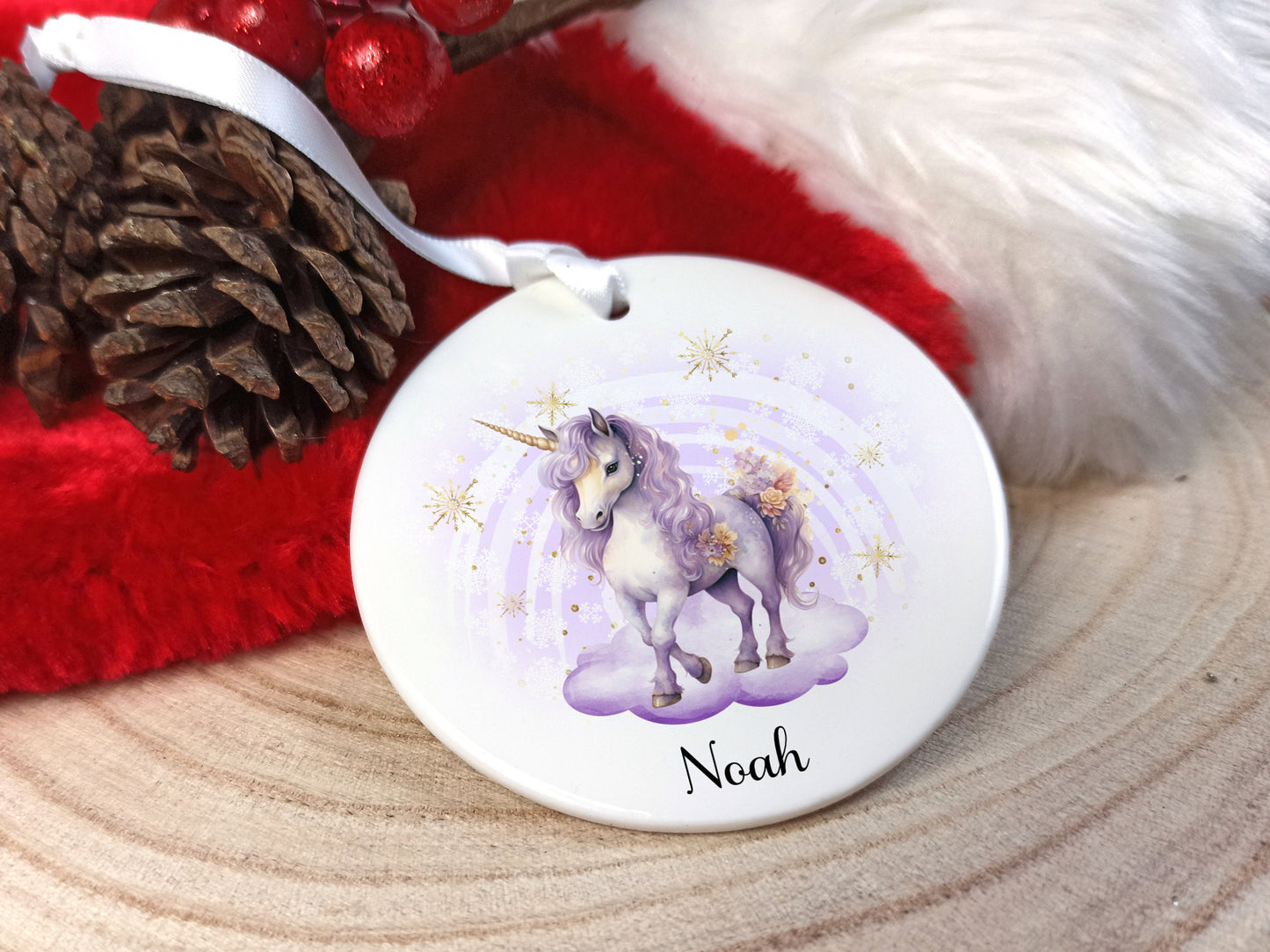 Personalised Unicorn Tree Decoration Hanging Ceramic Ornament