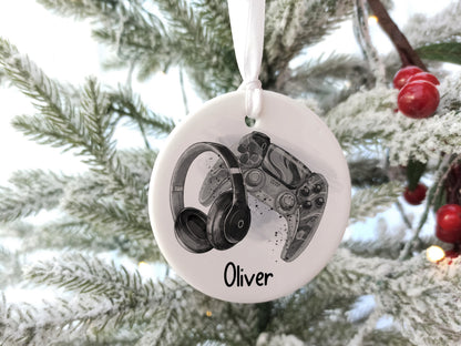 Gamer Personalised Christmas Ceramic Ornament