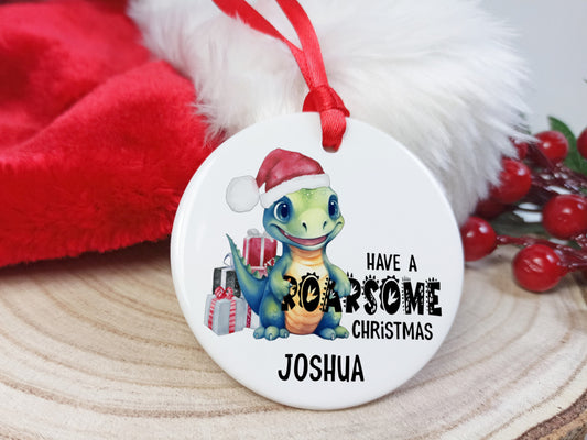 Dinosaur Ceramic Christmas Decoration Personalised with name