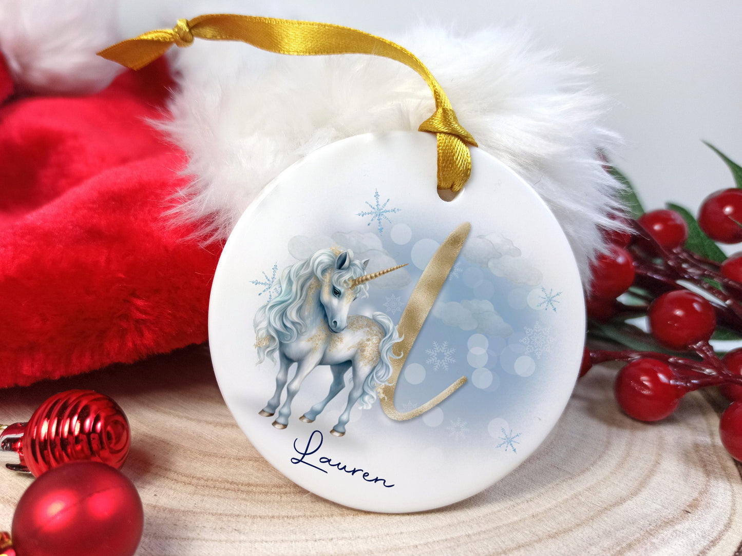Unicorn Ceramic Christmas Decoration Personalised with name