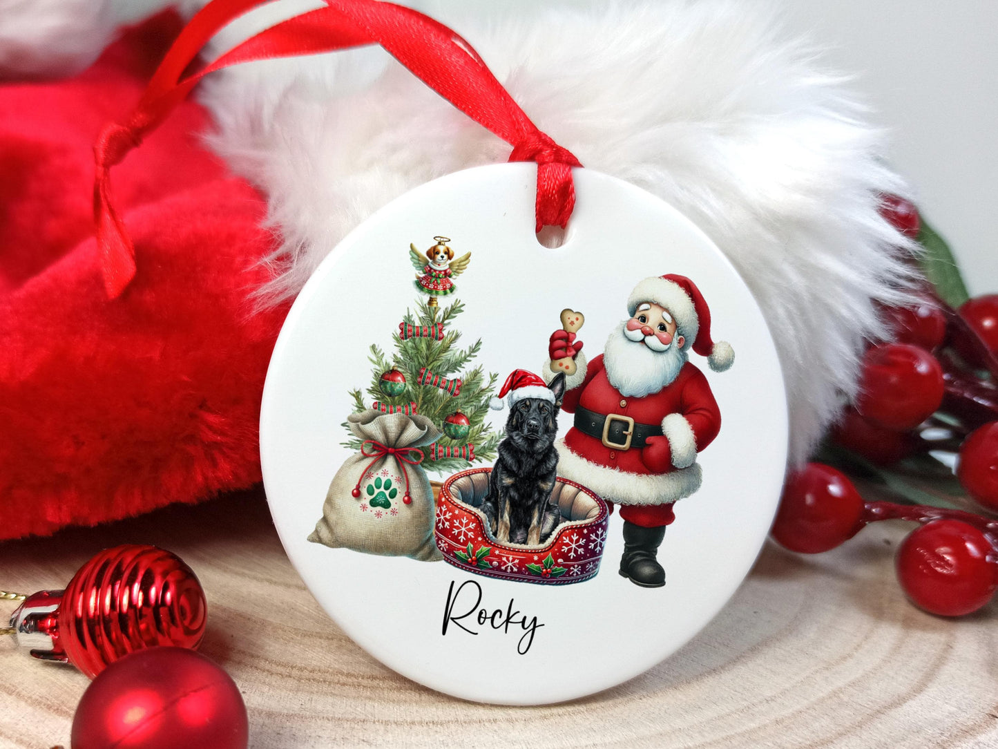 German Shepherd-Alsatian Christmas Personalised Ornament | Ceramic Dog Tree Decoration | Festive Pet Name Gift |  Keepsake