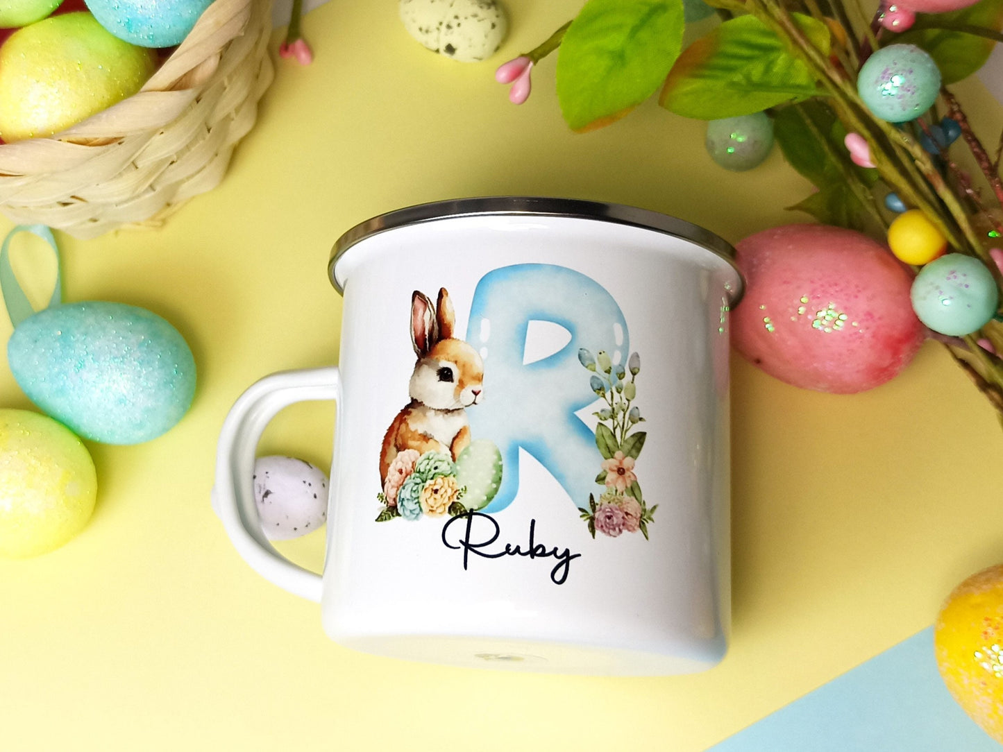 Enamel Bunny Cup, Personalised with name