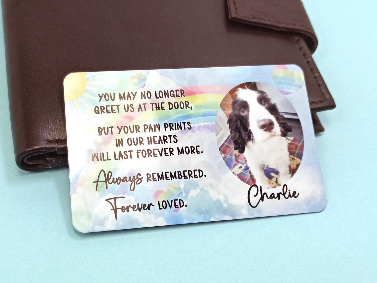 Personalized Dog Memorial Metal Wallet Card – Custom Pet Loss Gift – Rainbow Bridge Keepsake