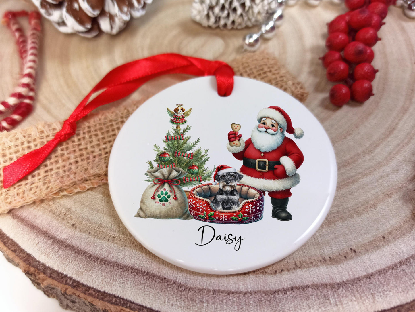 Miniature Schnauzer Christmas Personalised Ornament | Ceramic Dog Tree Decoration | Festive Pet Name Gift |  Keepsake