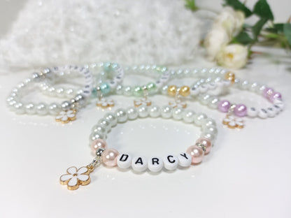 Flower Personalised Bracelet, Wedding gift for a Flower Girl, Bridesmaid