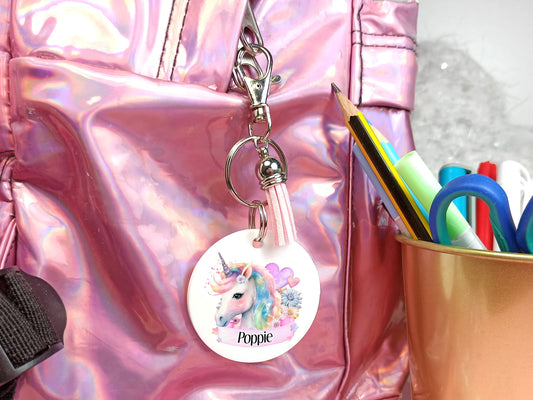 Unicorn Bag tag Personalised Keyring Great for Back to School, School bag tag