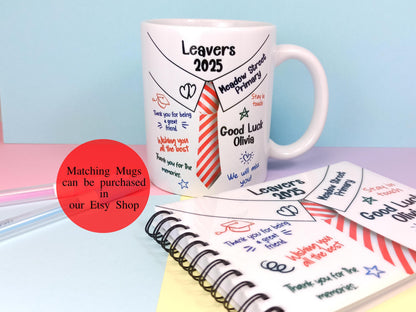 Personalised School Leavers Notebook A6 Custom Name & School Tie Design