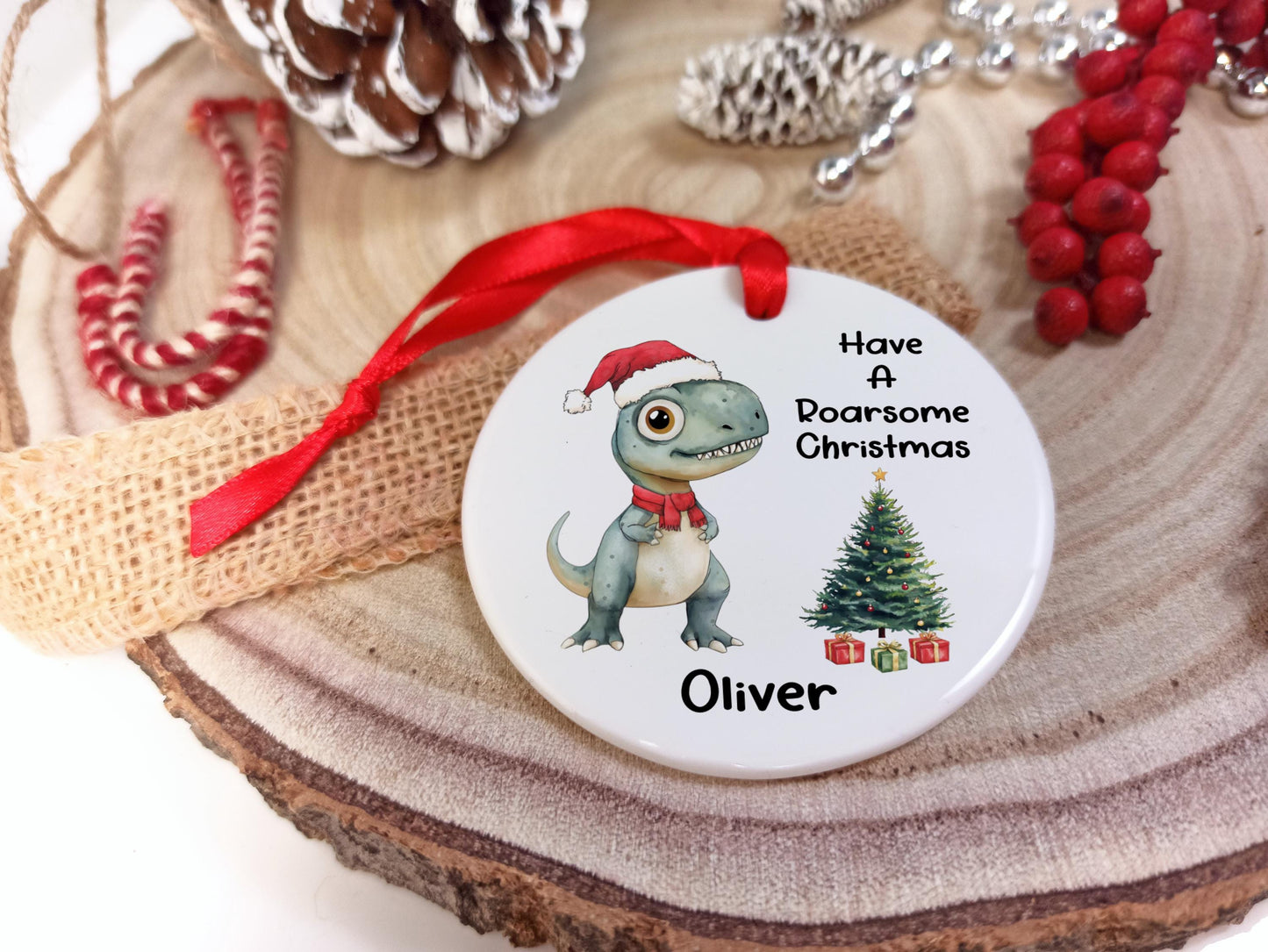 Have a Roarsome Christmas - Dinosaur Decoration for Tree -  Personalised with name
