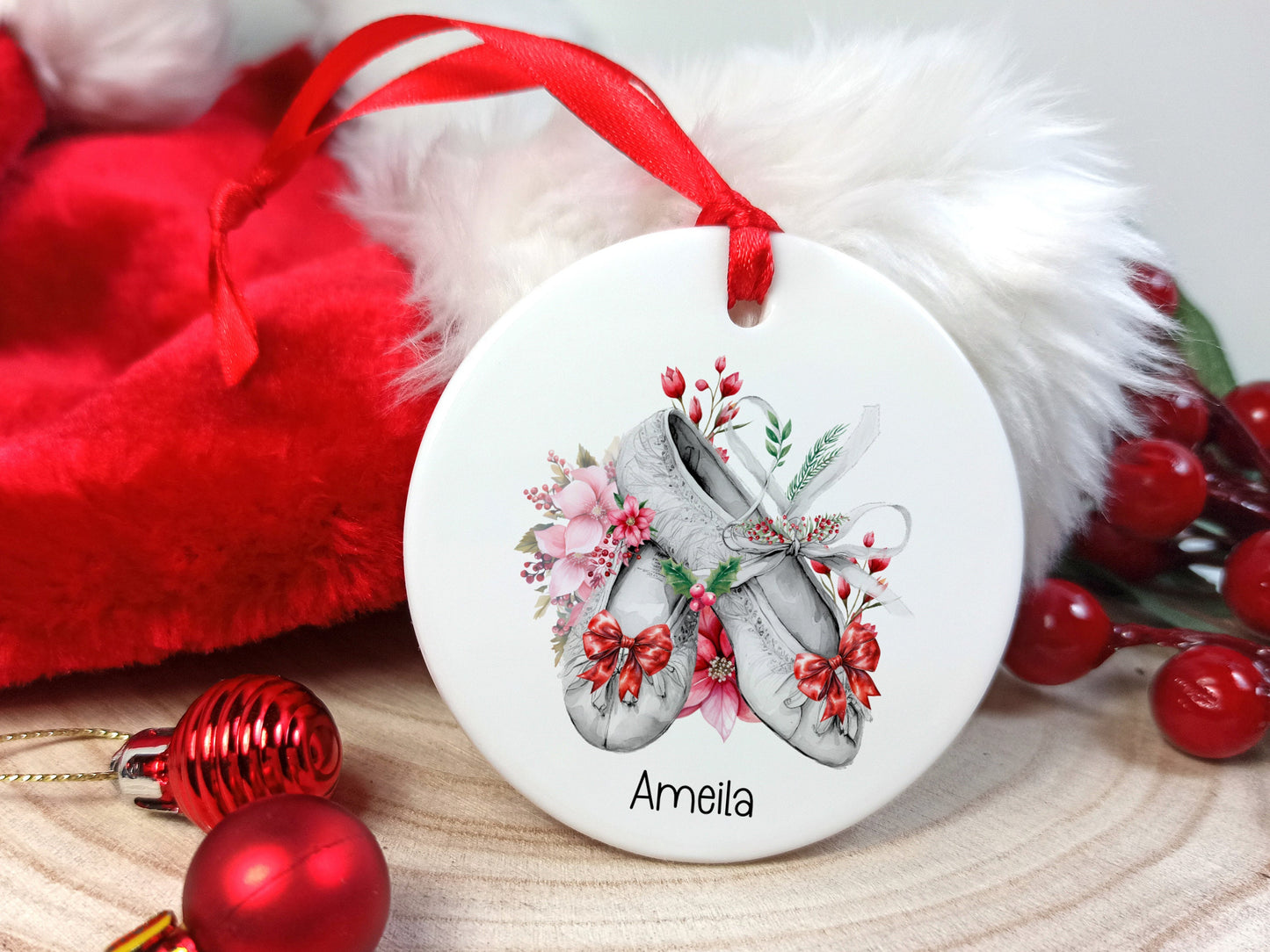 Ballet Ceramic Christmas Decoration Personalised with name, Hanging Xmas Tree Ornament for a Ballerina