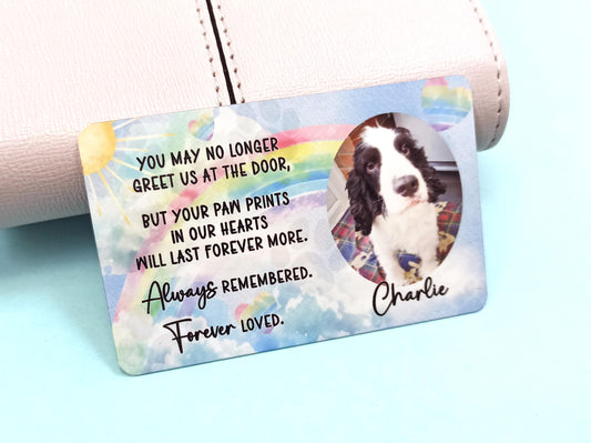 Personalized Dog Memorial Metal Wallet Card – Custom Pet Loss Gift – Rainbow Bridge Keepsake