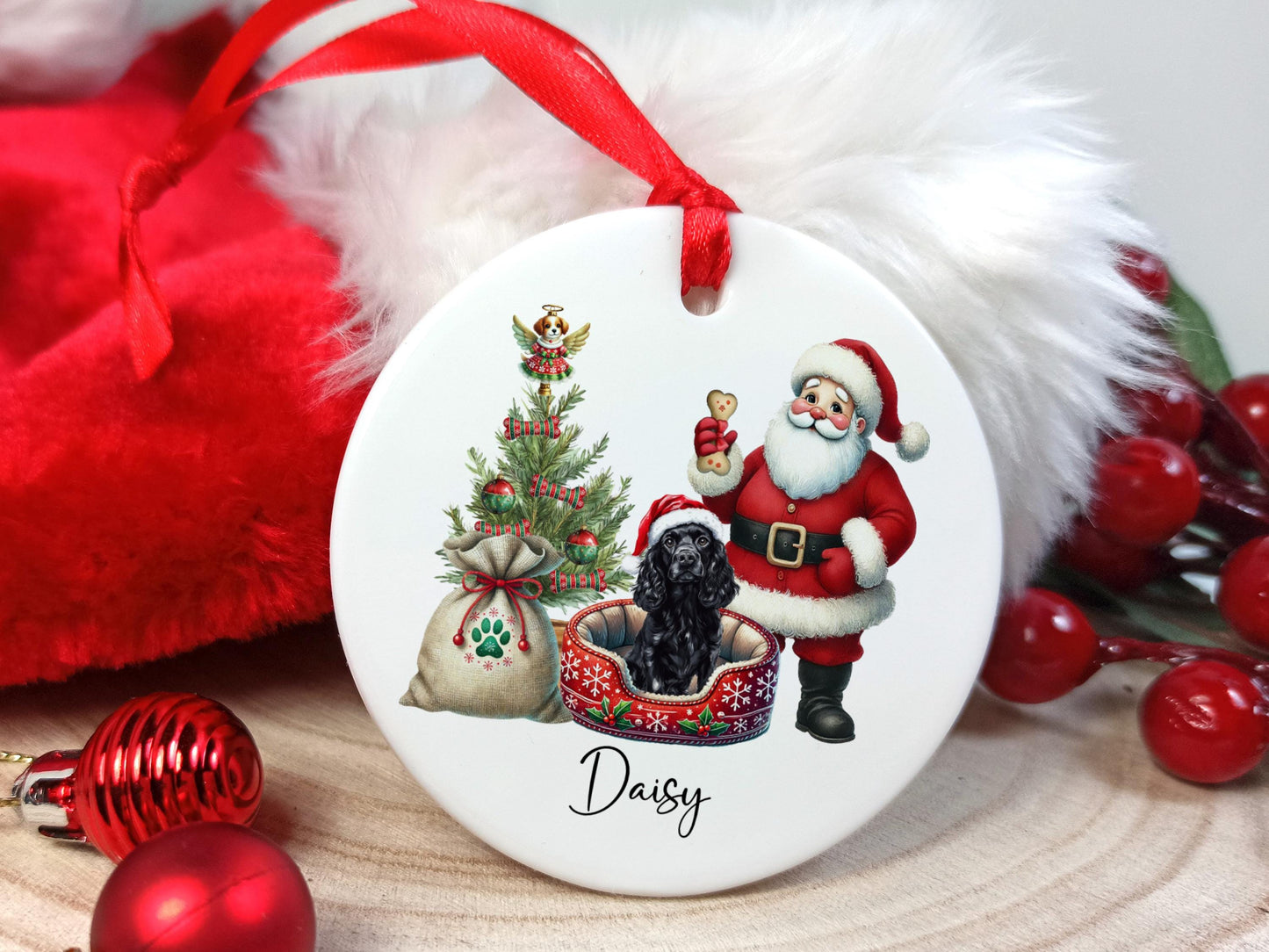 Cocker Spaniel Christmas Personalised Ornament | Ceramic Dog Tree Decoration | Festive Pet Name Gift |  Keepsake