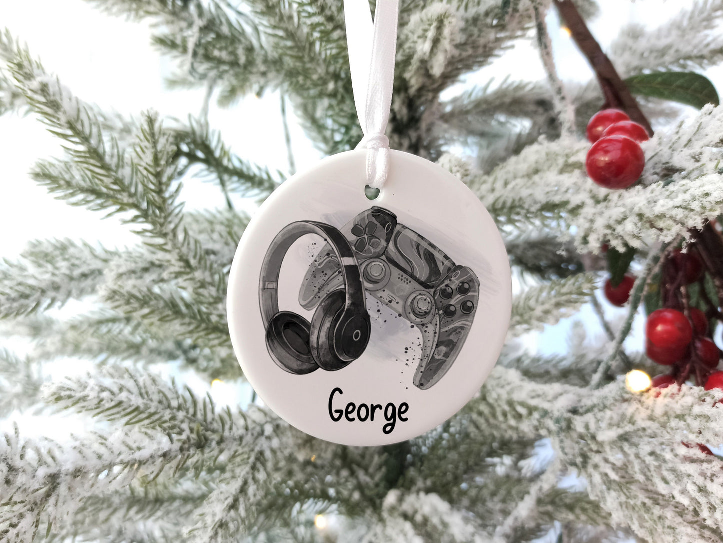 Gamer Personalised Christmas Ceramic Ornament
