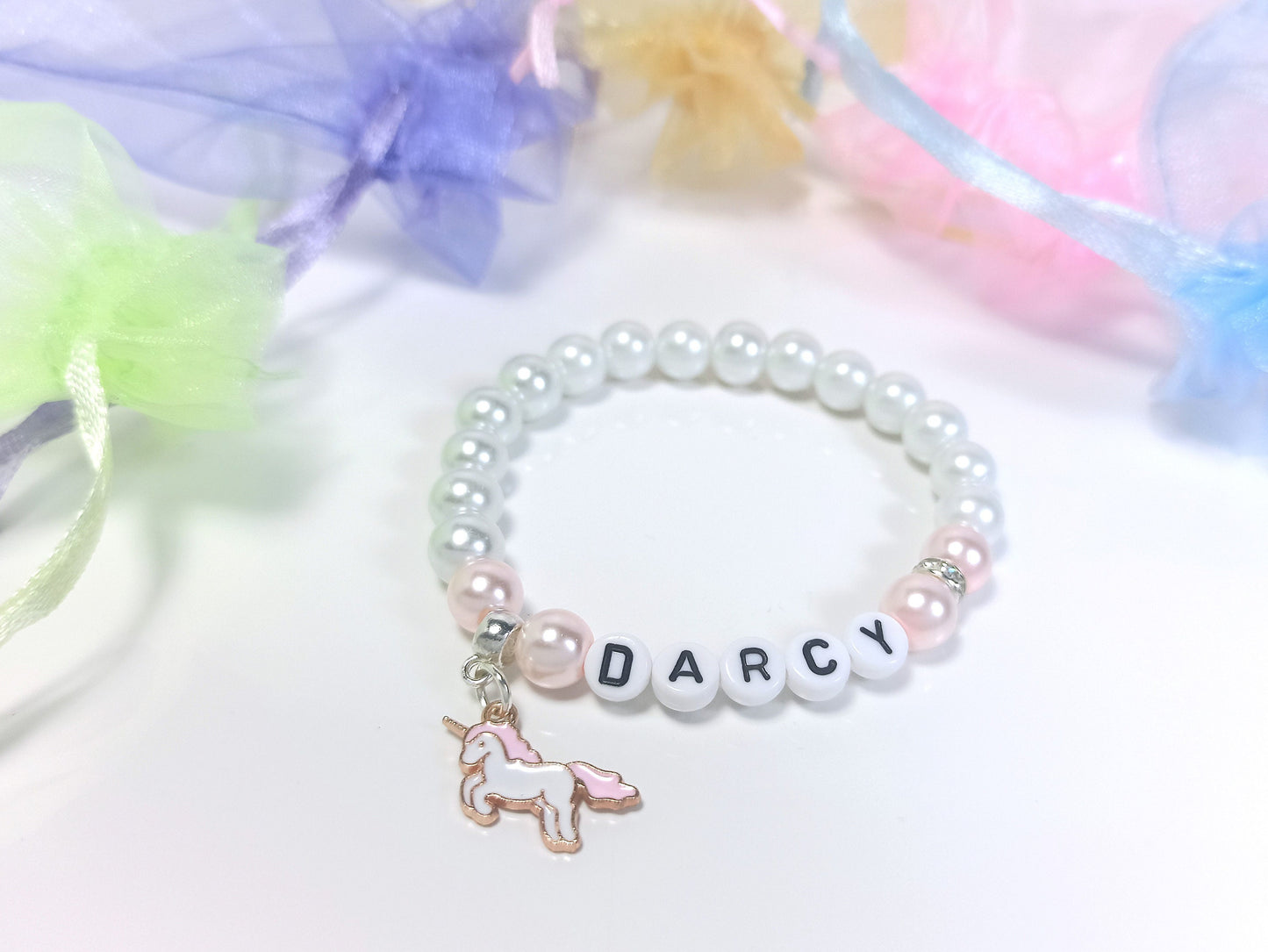 Girls Unicorn Name Bracelet  Beaded Personalised