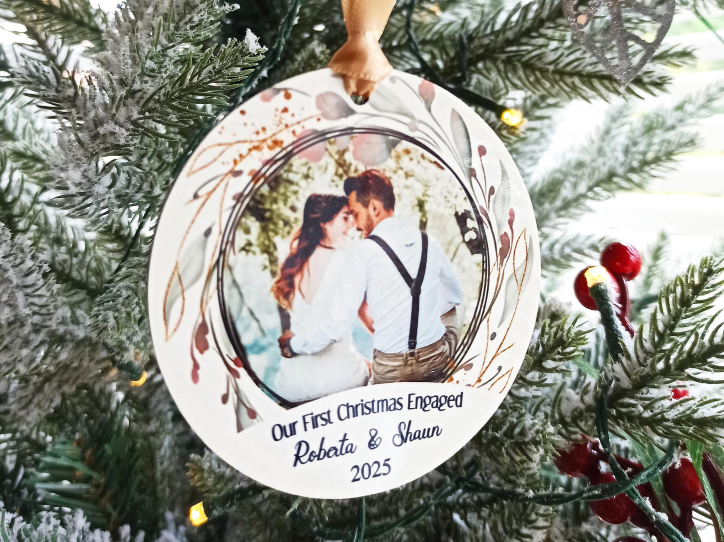 Our First Christmas Engaged, Personalised Photo Tree Decoration