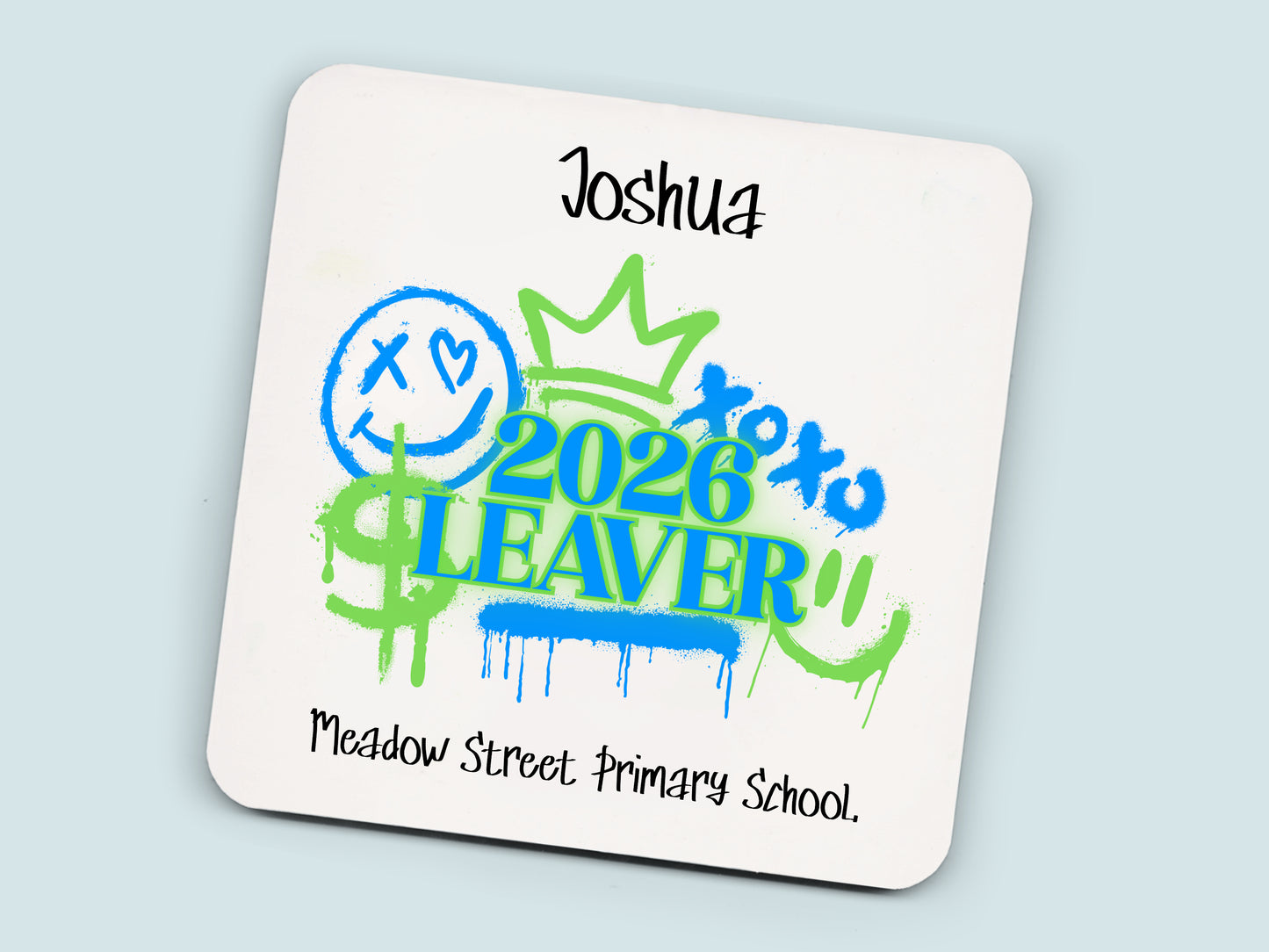 School Leavers Mug Personalised Keepsake - Blue/Green Graffiti