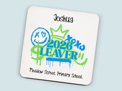 School Leavers Mug Personalised Keepsake - Blue/Green Graffiti