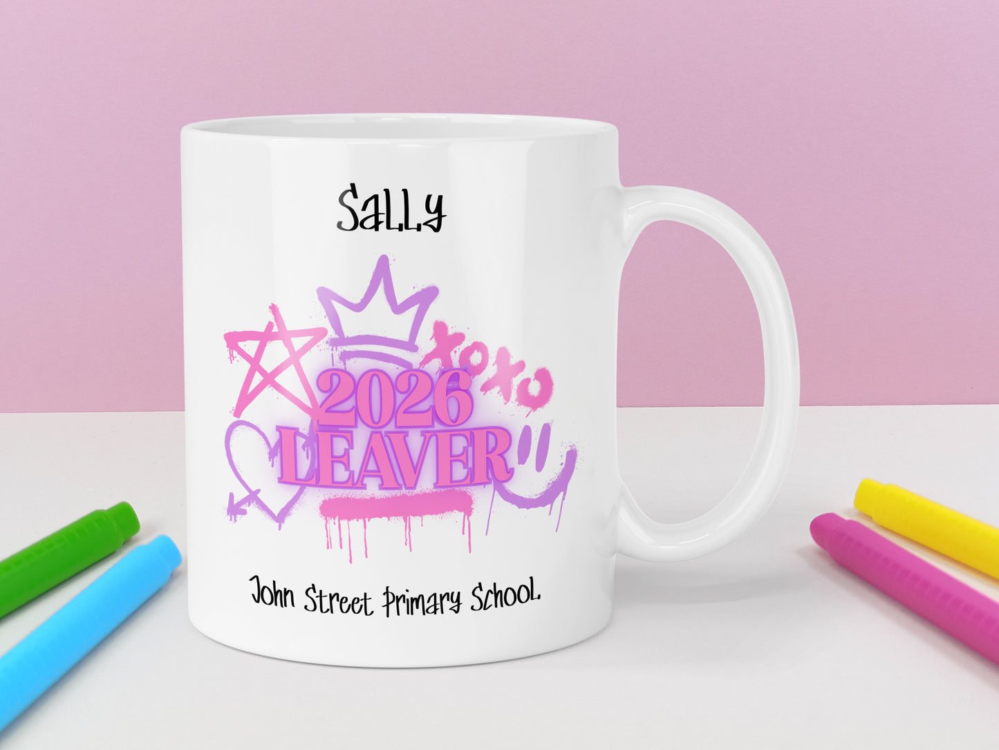 Personalised 2026 School Leavers Mug - Pink Graffiti