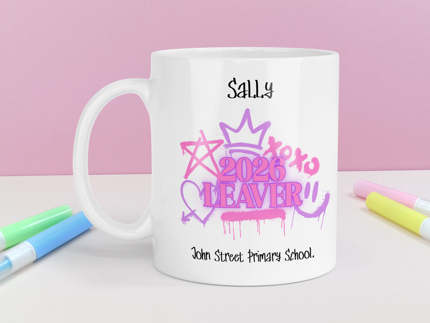 Personalised 2026 School Leavers Mug - Pink Graffiti