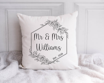 Mr & Mrs Cushion, Bride and Groom, Newlyweds, Anniversary Gift