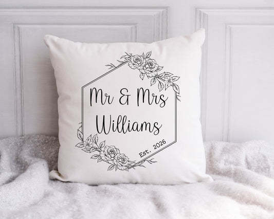 Mr & Mrs Cushion, Bride and Groom, Newlyweds, Anniversary Gift